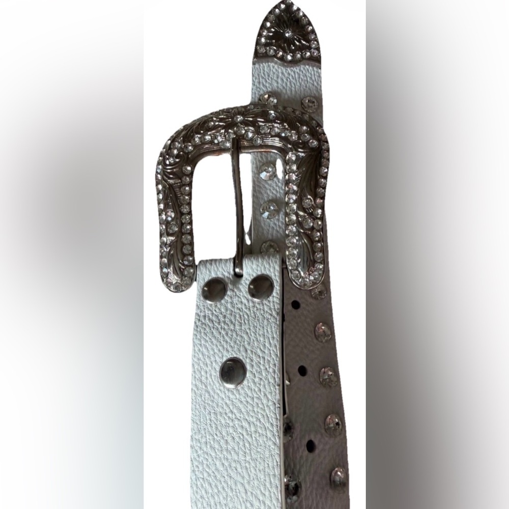 White Rhinestone Embellished Belt 42”
